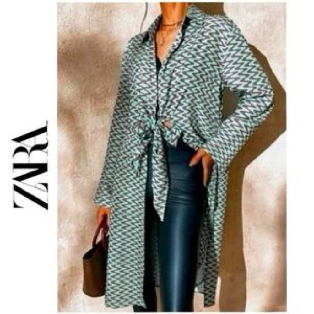 Zara Green and White Zigzag Swim Coverup